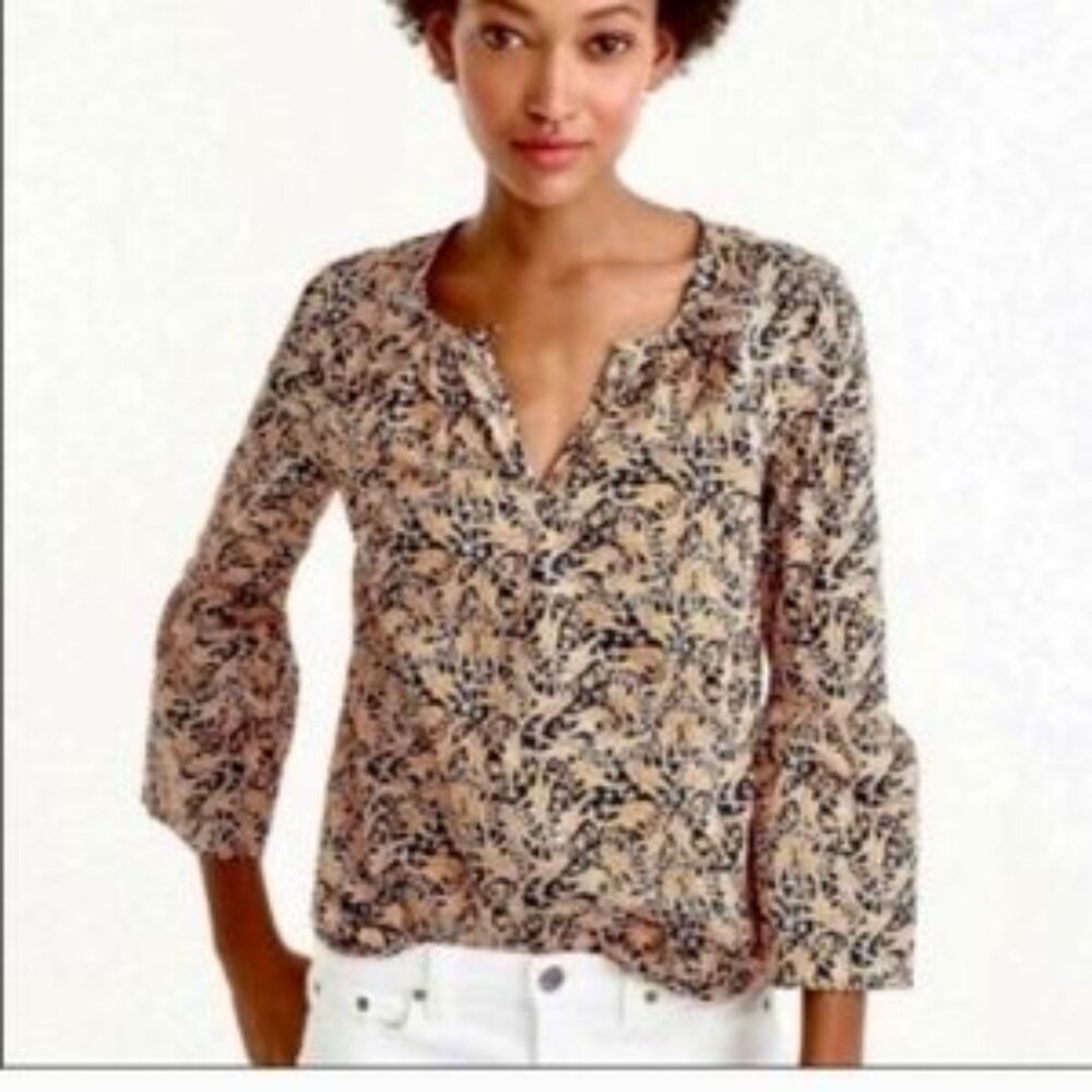 Drake's London for J. Crew Giraffe Print Popover Top Size 8